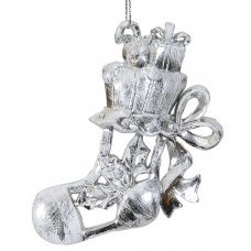 Χριστουγεννιάτικη Κρεμαστή Κάλτσα με Δώρα, Ασημί (10cm)